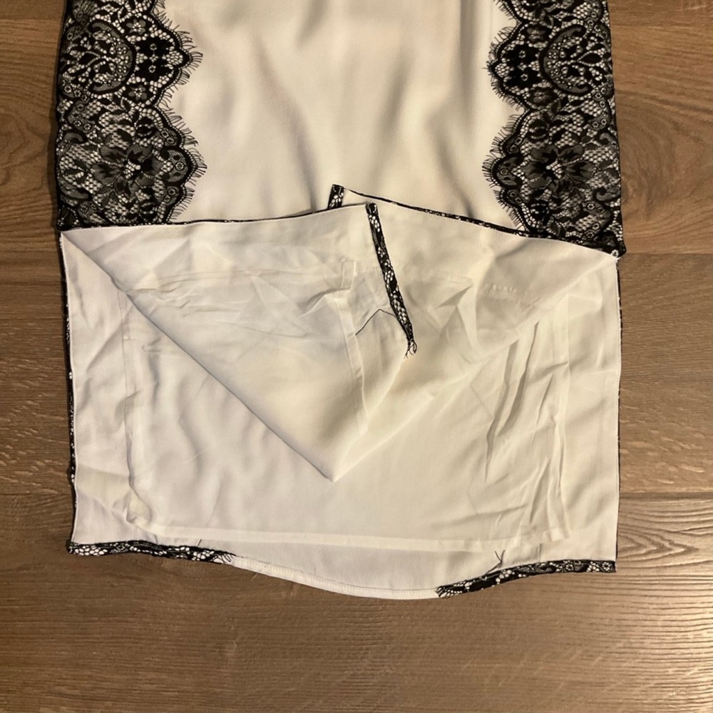 Maeve Anthropologie white black lace trim pencil skirt with side slits, 2 - Picture 8 of 9